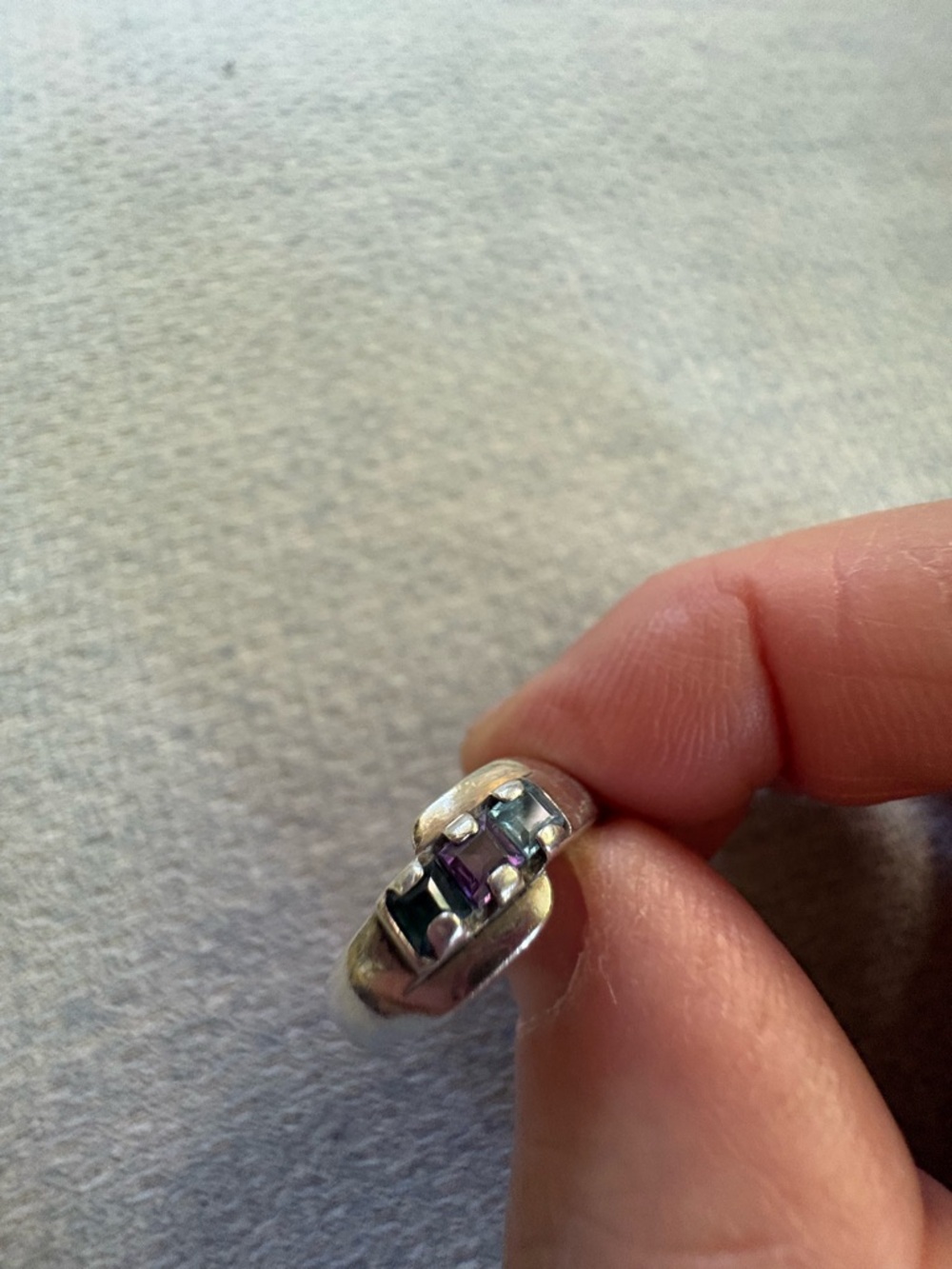 Sterling Silver Multistone Women’s Ring with Purple and Green Accents